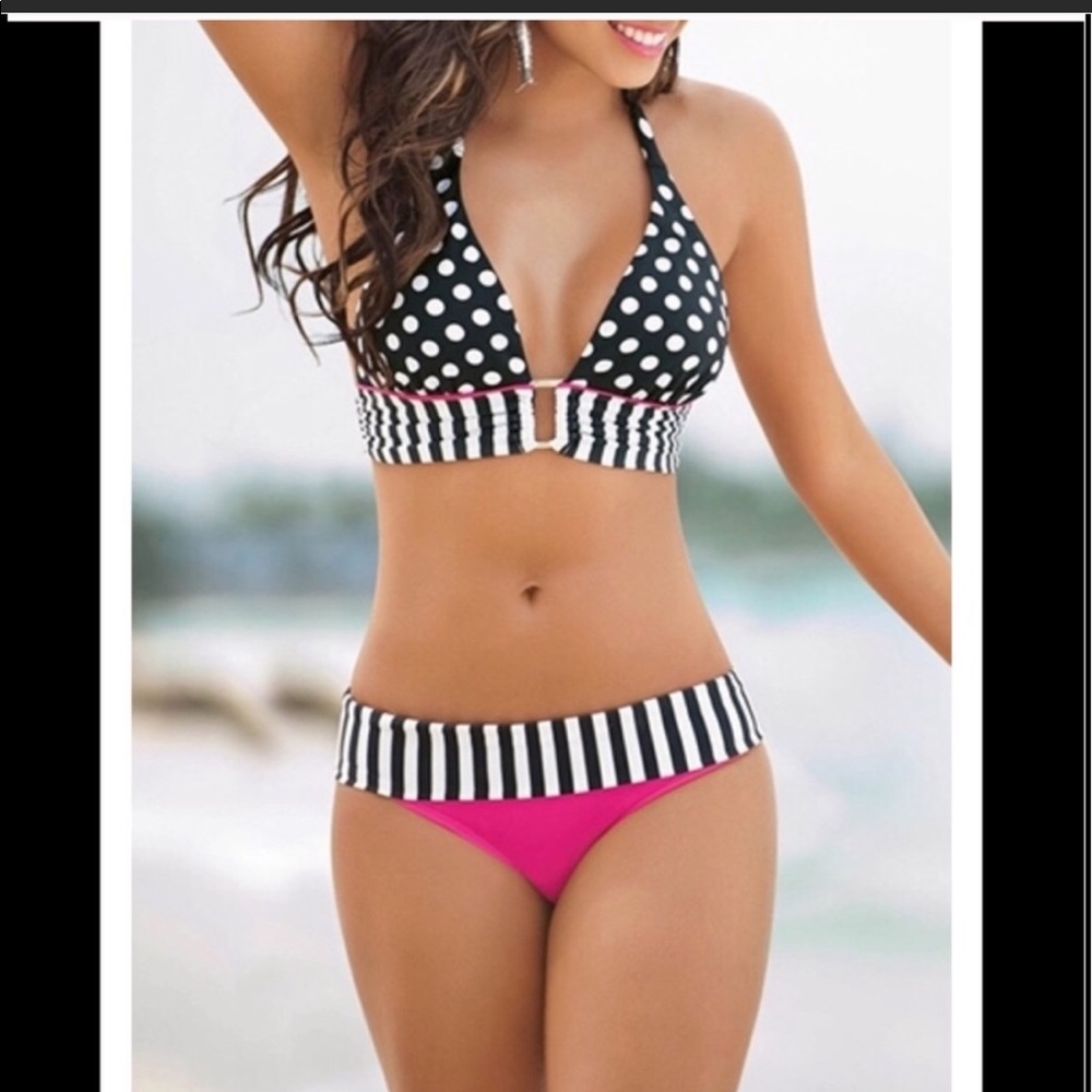 NWT Polka Dot & Stripes 2 Piece Swimsuit M